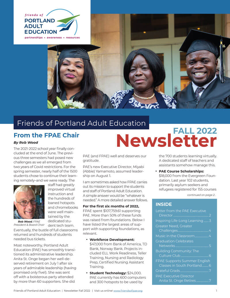 FPAE Newsletter Fall 2022 cover